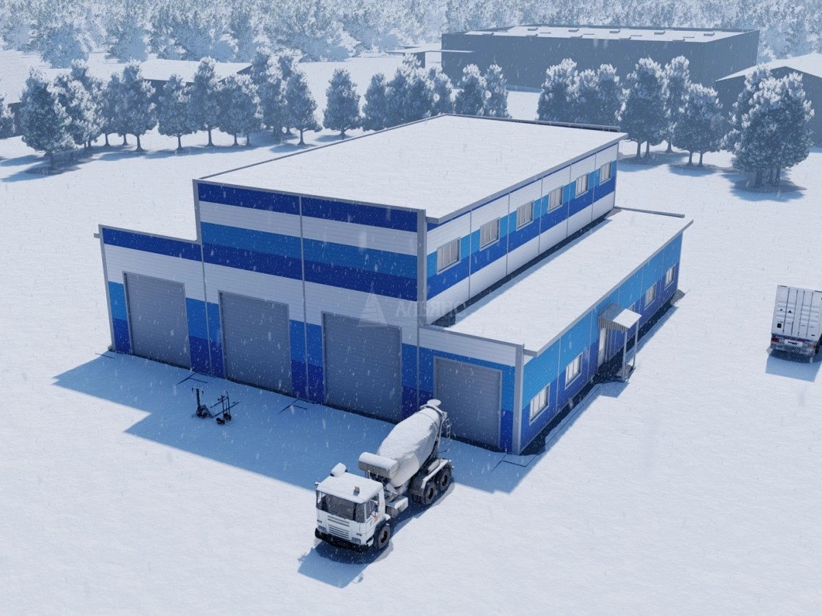 3D визуализация Грузовое СТО из сэндвич-панелей - фото 3