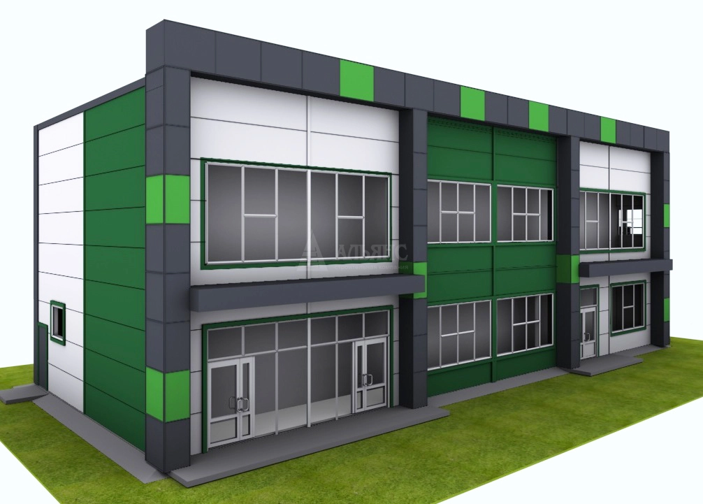 3D визуализация Торгово-офисное здание из сэндвич-панелей - фото 1